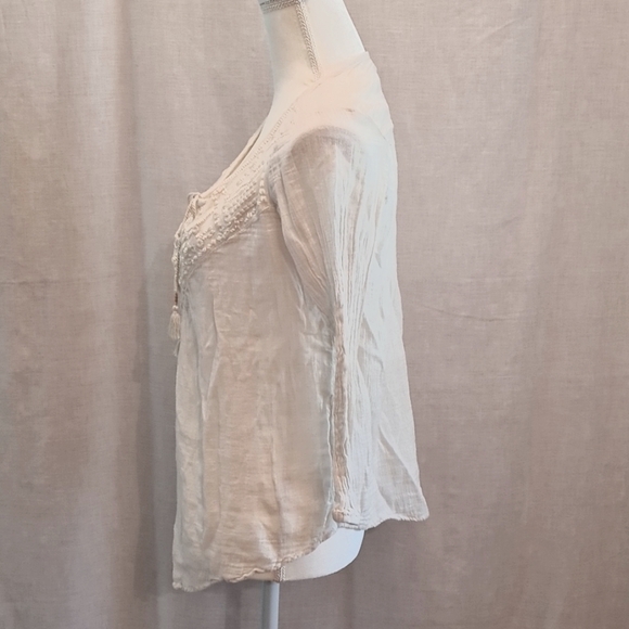 MAURICES M white Boho top, gauze feel, front tie, emblished bodice, GUC, tassel - Picture 3 of 6
